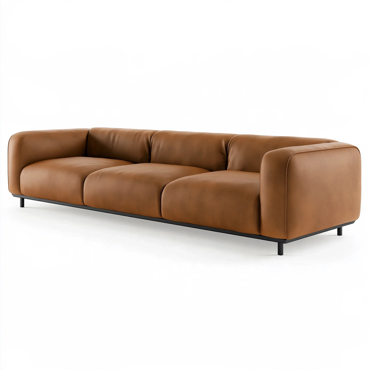 Canapé 3 places 230 x 95 x 78 cm revêtement aspect cuir brun style contemporain