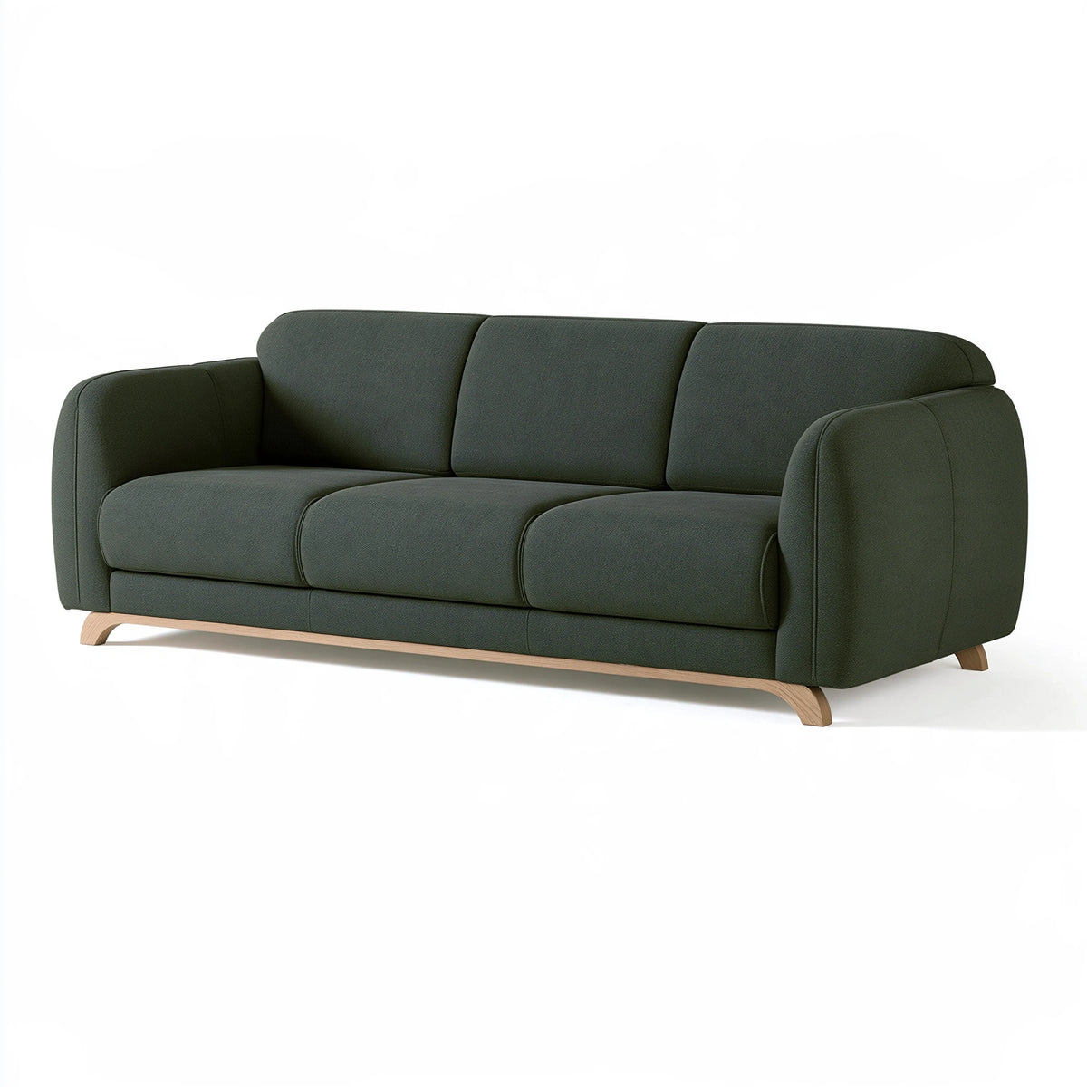 Canapé 3 places 220 cm en tissu vert avec pieds en bois style contemporain