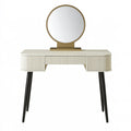 Coiffeuse 120 x 45 x 140 cm en bois métal et verre blanc doré avec miroir rangement style contemporain
