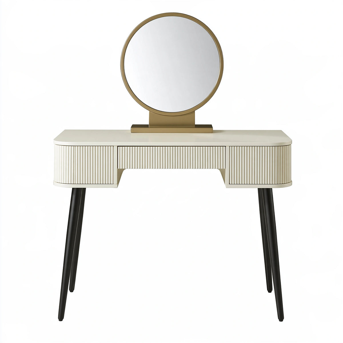 Coiffeuse 120 x 45 x 140 cm en bois métal et verre blanc doré avec miroir rangement style contemporain