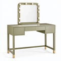 Coiffeuse 120 x 50 x 145 cm en panneaux de bois vert sauge avec miroir lumineux style moderne