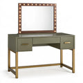 Coiffeuse 120 x 50 x 150 cm vert olive et bois avec miroir éclairé style glamour