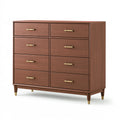 Commode 140 x 45 x 120 cm en panneaux effet bois brun avec 8 tiroirs style classique