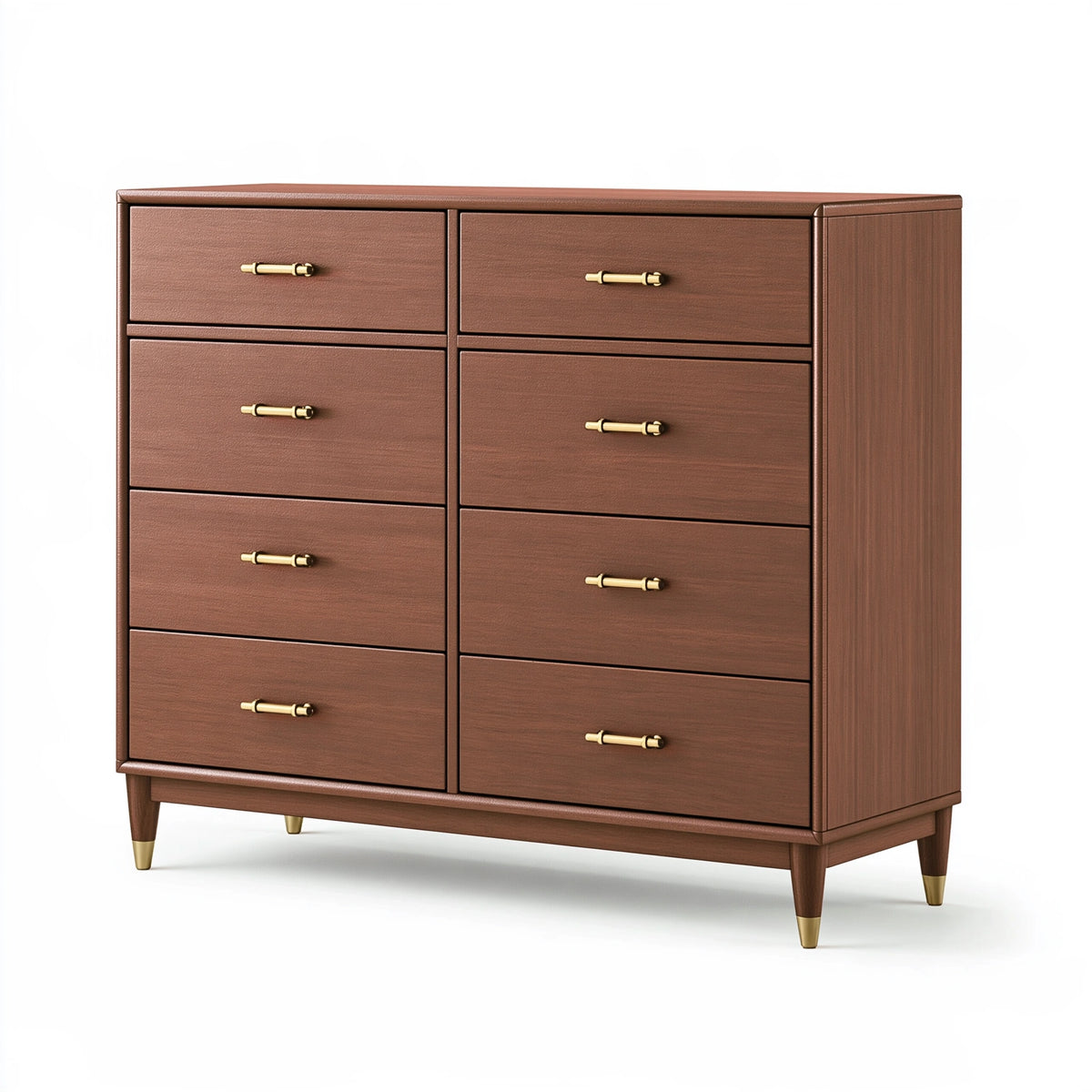 Commode 140 x 45 x 120 cm en panneaux effet bois brun avec 8 tiroirs style classique