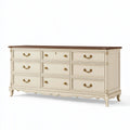 Commode 180 cm en bois crème et brun style classique à 9 tiroirs