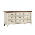 Commode 160 x 45 x 90 cm en bois blanc et marron à 9 tiroirs style classique