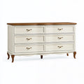 Commode 150 x 45 x 90 cm en bois blanc et marron à 6 tiroirs style classique