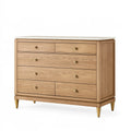 Commode 120 cm en bois naturel et blanc à 6 tiroirs style contemporain