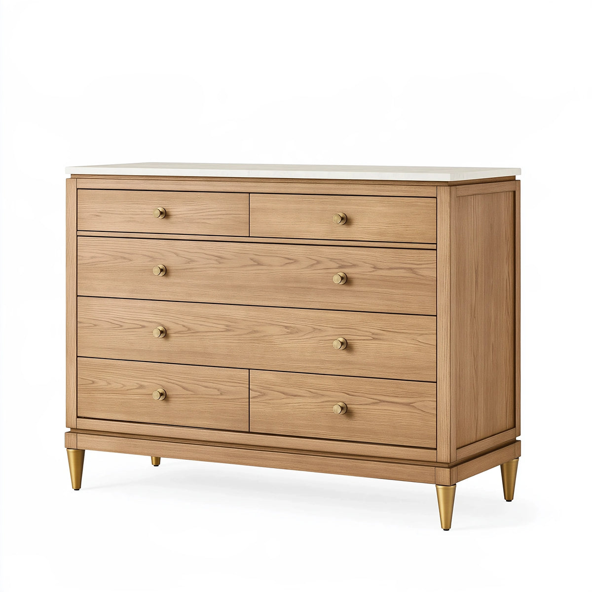 Commode 120 cm en bois naturel et blanc à 6 tiroirs style contemporain