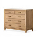Commode 120 x 45 x 100 cm en bois marron avec plateau blanc et 5 tiroirs style classique