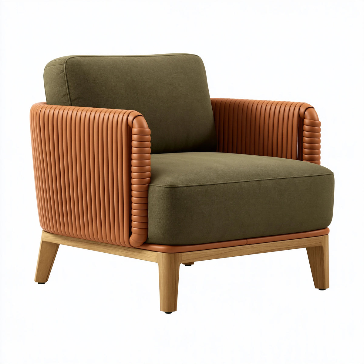 Fauteuil 82 x 78 x 86 cm tissu vert et revêtement synthétique brun style contemporain