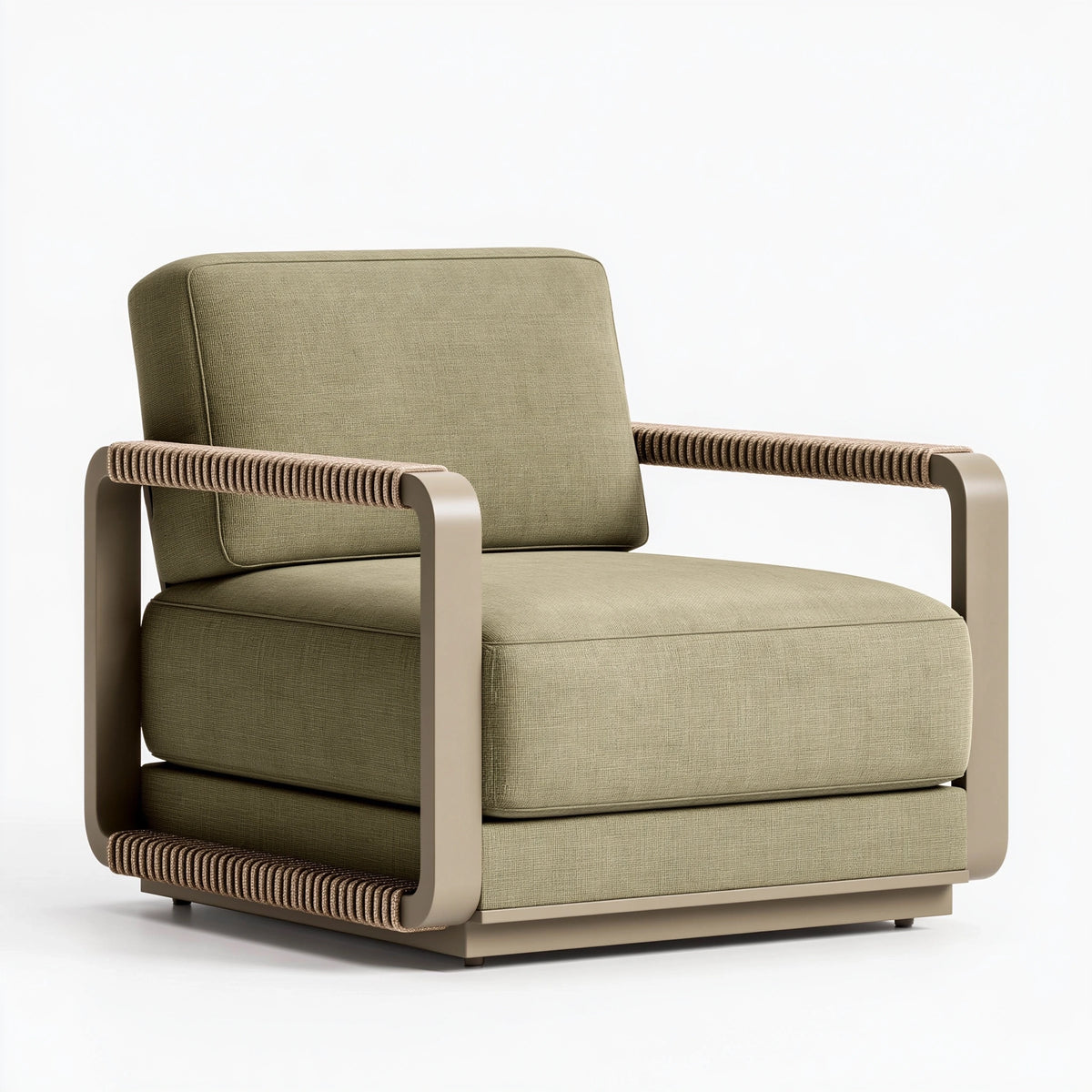 Fauteuil 80 x 84 x 86 cm en tissu vert olive et métal - style contemporain pour salon