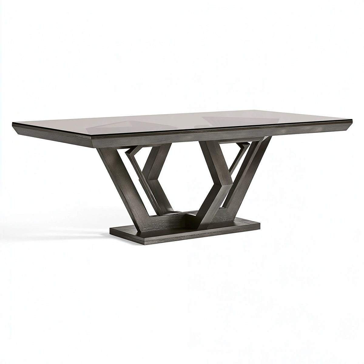 Table de salle à manger 200 x 100 cm en bois et verre fumé gris foncé style contemporain