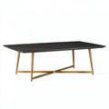 Table à manger 160 x 90 cm plateau aspect bois noir piètement métal doré style contemporain