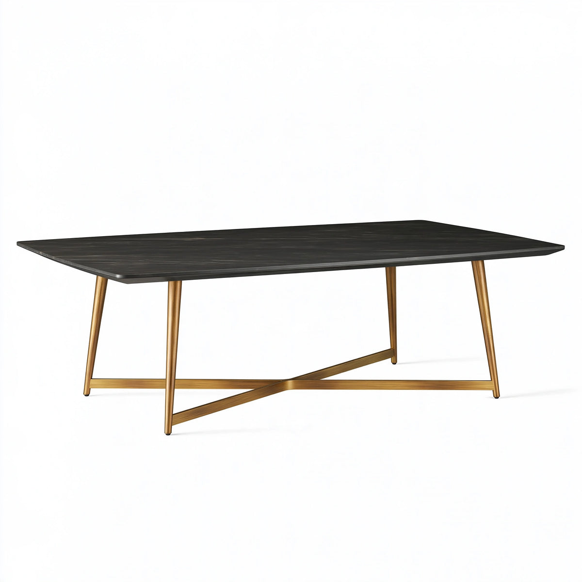 Table à manger 160 x 90 cm plateau aspect bois noir piètement métal doré style contemporain