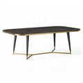 Table à manger ovale 180 x 100 x 75 cm plateau effet marbre noir piètement métal doré style contemporain