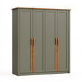 Armoire 200 cm en panneaux de bois vert olive et noyer à 4 portes style contemporain