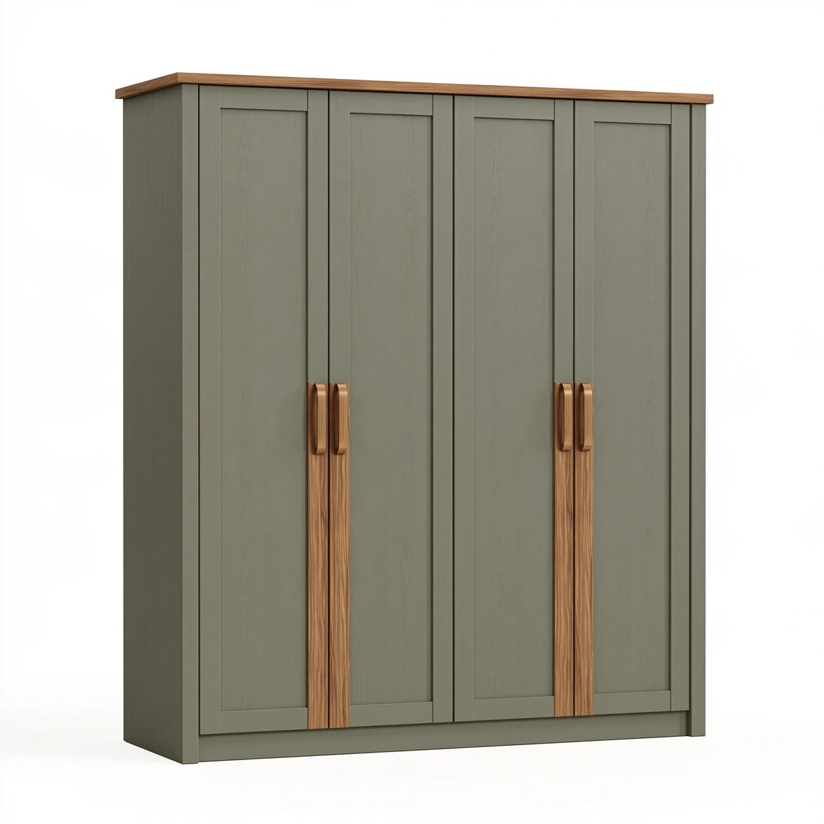 Armoire 200 cm en panneaux de bois vert olive et noyer à 4 portes style contemporain