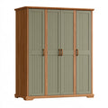 Armoire 4 portes 200 x 60 x 210 cm en panneaux de bois vert sauge et marron style campagne