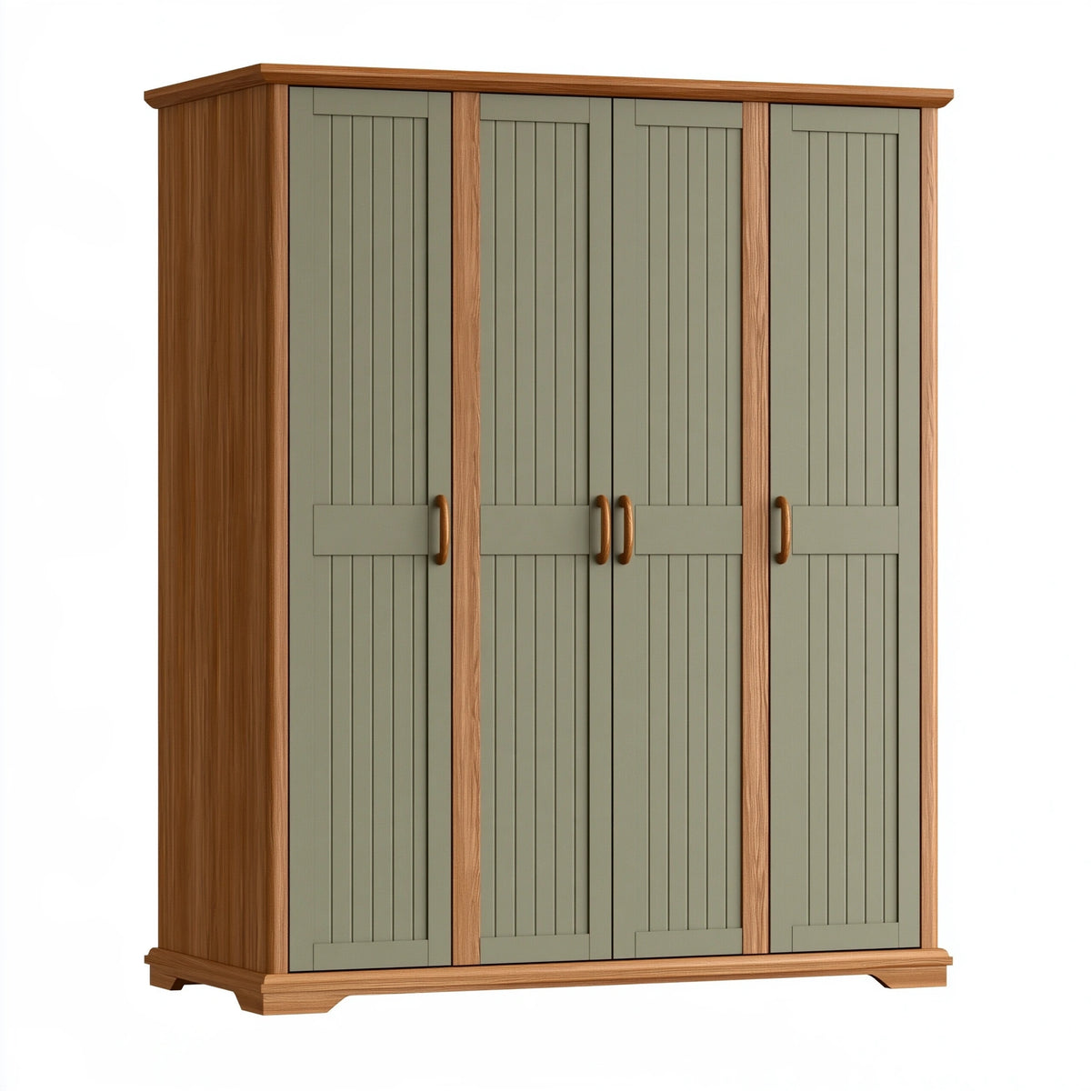 Armoire 4 portes 200 x 60 x 210 cm en panneaux de bois vert sauge et marron style campagne