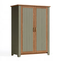 Armoire 100 x 50 x 180 cm en panneaux de bois vert olive et décor bois - 2 portes style contemporain