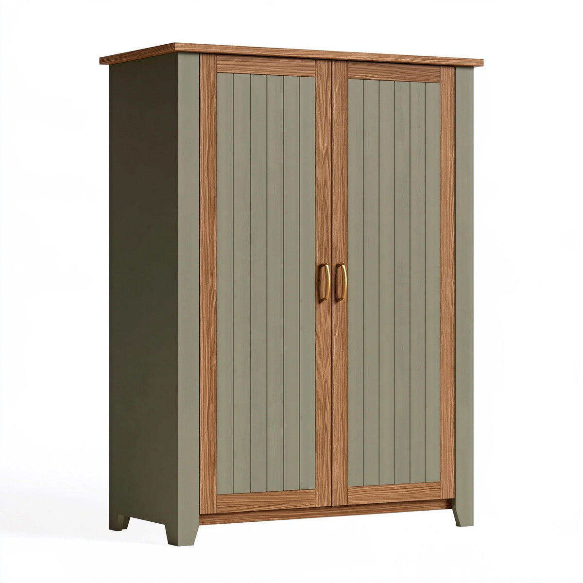 Armoire 100 x 50 x 180 cm en panneaux de bois vert olive et décor bois - 2 portes style contemporain