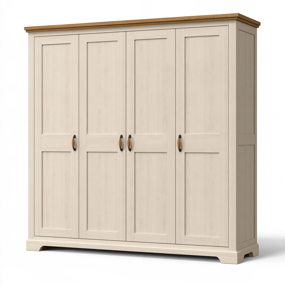 Armoire 4 portes 200 x 60 x 220 cm panneaux de bois beige et chêne style campagne