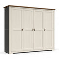 Armoire 4 portes 200 x 60 x 220 cm en panneaux dérivés du bois blanc cassé style campagne rangement