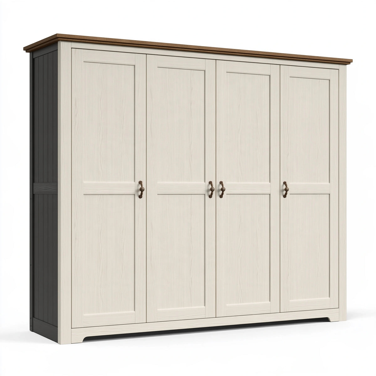 Armoire 4 portes 200 x 60 x 220 cm en panneaux dérivés du bois blanc cassé style campagne rangement